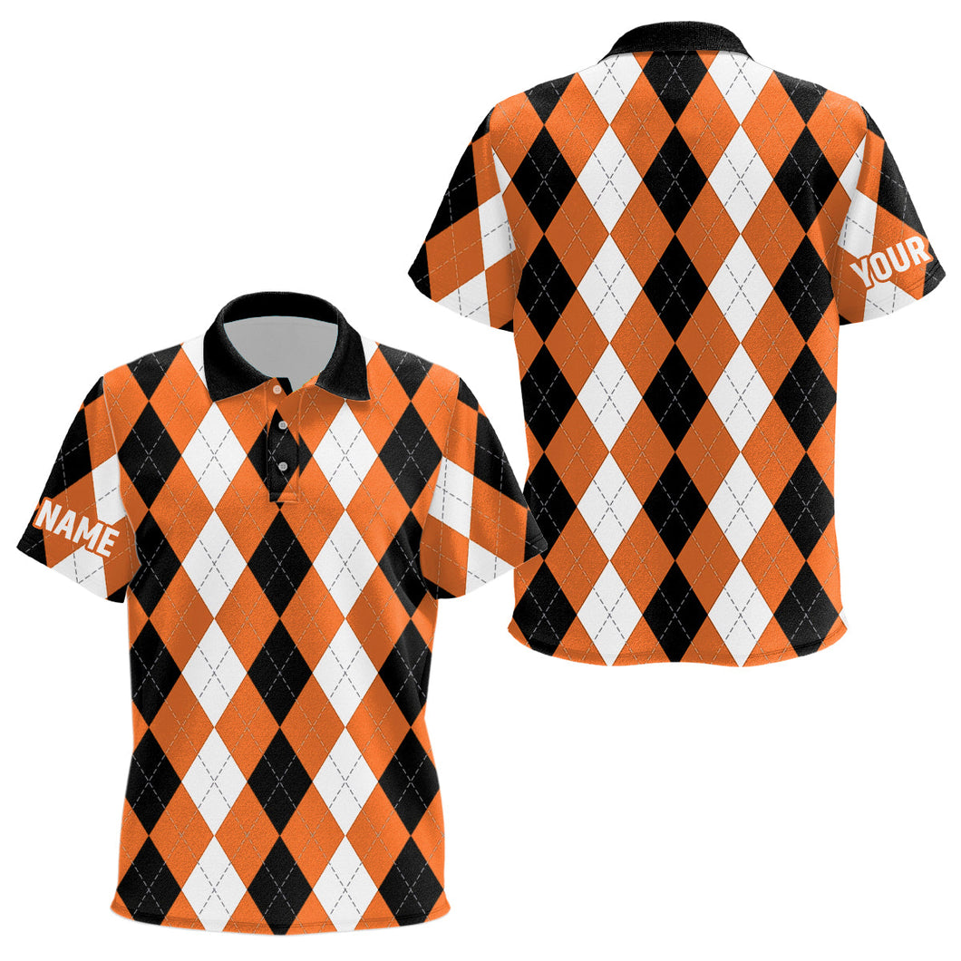 Kid golf polo shirt custom orange argyle plaid pattern golf attire for Kid NQS8045