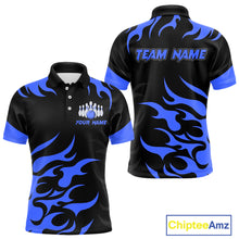 Load image into Gallery viewer, Black and Blue Flame Bowling shirts for Men Custom team bowling jerseys, mens bowling apparel NQS10267