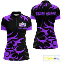 Load image into Gallery viewer, Black and Purple Flame Bowling shirts for Women Custom team bowling jerseys, ladies bowling apparel NQS10269