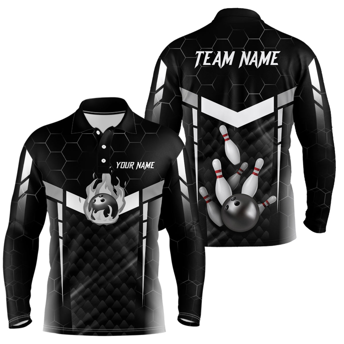 Personalized Bowling Polo, Quarter Zip Shirts For Men Custom Bowling Team Jerseys | Black NQS8479