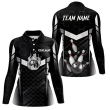 Load image into Gallery viewer, Personalized Bowling Polo, Quarter Zip Shirts For Women Custom Bowling Team Jerseys | Black NQS8479