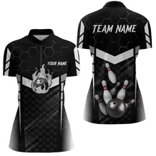 Load image into Gallery viewer, Personalized Bowling Polo, Quarter Zip Shirts For Women Custom Bowling Team Jerseys | Black NQS8479