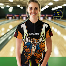 Load image into Gallery viewer, Black and Orange Tiger Bowling Team Polo, Quarter Zip Shirts For Women Custom Tiger Bowling Jerseys NQS11063