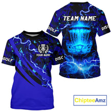 Load image into Gallery viewer, Blue Camo Lightning Thunder Disc golf T-Shirt, team disc golf jersey custom NQS11066