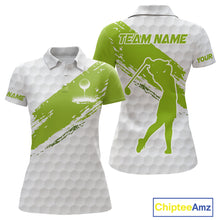 Load image into Gallery viewer, Green and White golf ball pattern Women golf polo shirts custom team womens golf clothes NQS9974