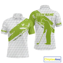 Load image into Gallery viewer, Green and White golf ball pattern Mens golf polo shirts custom team name mens golf clothes NQS9974