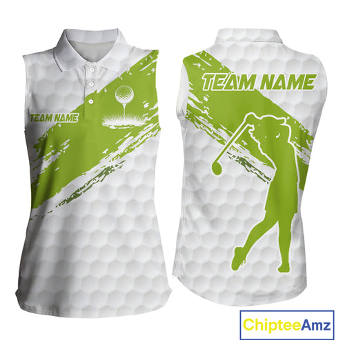 Green and White golf ball pattern Women sleeveless golf polo shirts custom team womens golf clothes NQS9974