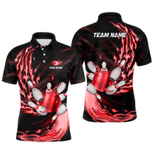 Load image into Gallery viewer, Black Mens bowling shirts Custom Red flame Bowling ball and pins Team league bowler Jerseys NQS8484