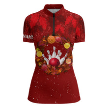 Load image into Gallery viewer, Red Christmas Wreath Women's Bowling Polo, Quarter-Zip Shirt Custom Christmas bowling tops for Team NQS8960