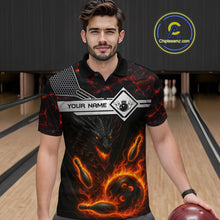 Load image into Gallery viewer, Black And Red Flame Custom Dragon Bowling Shirts For Men, Bowling League Shirts NQS11070
