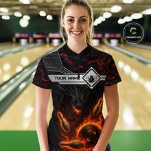 Load image into Gallery viewer, Black And Red Flame Custom Dragon Bowling Shirts For Women, Bowling League Shirts NQS11070