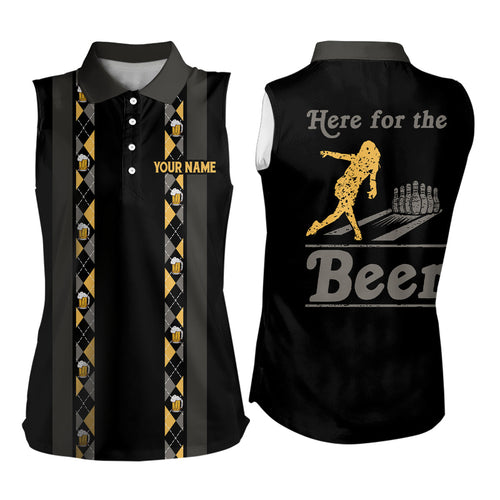 Personalized Black Retro Womens Sleeveless Polo Shirts custom Here for the beer bowling team jerseys NQS9409