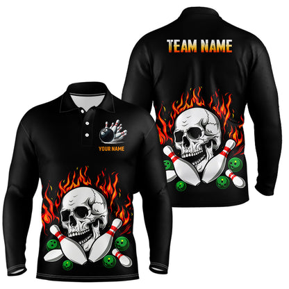 Flame Bowling skull Mens bowling polo, quarter zip shirts Custom Team bowling Jerseys, bowling gifts NQS7649