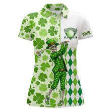 Load image into Gallery viewer, Green Shamrock argyle pattern St Patrick Skull Golf Polo Shirt For Women Custom women's golf outfits NQS 11507