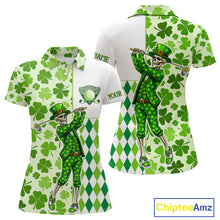 Load image into Gallery viewer, Green Shamrock argyle pattern St Patrick Skull Golf Polo Shirt For Women Custom women's golf outfits NQS 11507