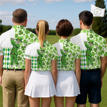 Load image into Gallery viewer, Green Shamrock argyle pattern St Patrick Skull Golf Polo Shirt For Women Custom women's golf outfits NQS 11507