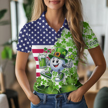 Load image into Gallery viewer, American flag St Patrick day shamrock golf pattern custom Women golf polo shirts, golf outfits ladies NQS9580