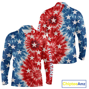 American Flag Tie dye pattern Mens golf polo shirts custom name patriotic golf attire for mens NQS9990
