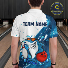 Load image into Gallery viewer, White and Blue Camo Shark Bowling polo, quarter zip shirts for Men Custom funny bowling team shirts NQS10280