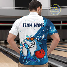 Load image into Gallery viewer, White and Blue Camo Shark Bowling polo, quarter zip shirts for Men Custom funny bowling team shirts NQS10280