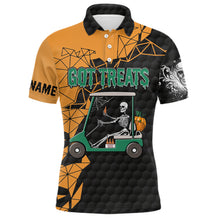 Load image into Gallery viewer, Black and orange Halloween golf skeleton Mens golf polo shirts custom name got treats golf outfits men NQS6174