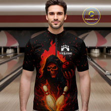 Load image into Gallery viewer, Black and Red Flame Skull Reaper Bowling Shirt For Men Custom Halloween Bowling Team Outfit Jerseys NQS10695