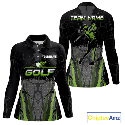 Black Camo Womens golf polo shirts custom golf attire for ladies, golfing gifts | Green NQS9995