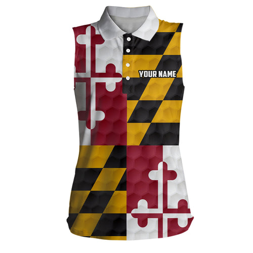 Womens sleeveless golf polos custom Maryland flag golf ball polos shirt for ladies, golfing gifts NQS7874