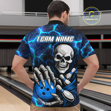 Load image into Gallery viewer, Custom Blue Lightning Thunder Skull Bowling Shirts For Men, Halloween Bowling Team Jerseys NQS10720