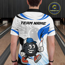 Load image into Gallery viewer, Blue and White Funny Bowling Shirts For Men Custom Team Bowling Polo, 1/4 Zip Jerseys NQS11103