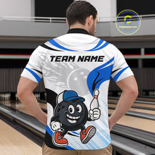 Load image into Gallery viewer, Blue and White Funny Bowling Shirts For Men Custom Team Bowling Polo, 1/4 Zip Jerseys NQS11103