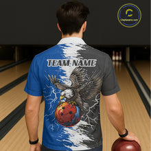Load image into Gallery viewer, Lightning Thunder Eagle Bowling Hawaiian Shirt Custom bowling Team Button up shirts | Blue NQS11309