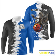 Load image into Gallery viewer, Lightning Thunder Eagle Bowling Polo, Quarter Zip Shirt For Men Custom bowling Team jerseys | Blue NQS11309