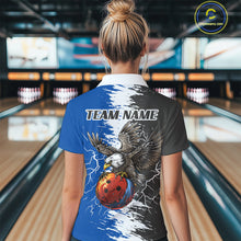 Load image into Gallery viewer, Lightning Thunder Eagle Bowling Polo, Quarter Zip Shirt For Women Custom bowling Team jerseys | Blue NQS11309