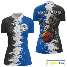 Load image into Gallery viewer, Lightning Thunder Eagle Bowling Polo, Quarter Zip Shirt For Women Custom bowling Team jerseys | Blue NQS11309