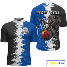 Load image into Gallery viewer, Lightning Thunder Eagle Bowling Polo, Quarter Zip Shirt For Men Custom bowling Team jerseys | Blue NQS11309