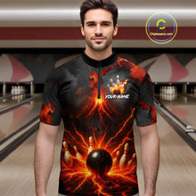 Load image into Gallery viewer, Red Lightning volcano Mens Bowling Polo, Quarter Zip shirts Custom bowling outfits gifts for men NQS10956