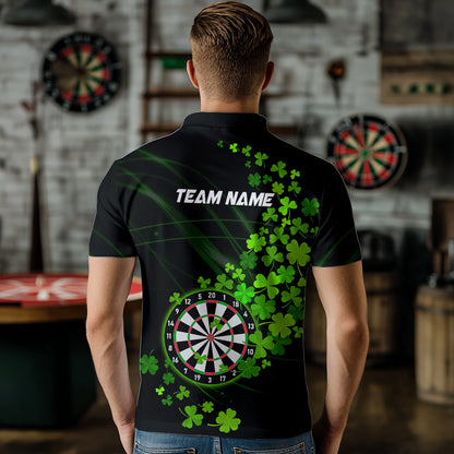 Green shamrock Lucky Darts Polo, Quarter-Zip Shirts For Men Custom St Patrick day Dart Team Jerseys NQS9458