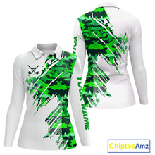 Load image into Gallery viewer, Personalized Women golf polo shirts custom white and green camo ladies golf apparel, golfing gifts NQS10334