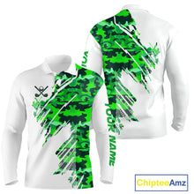 Load image into Gallery viewer, Personalized Mens golf polo shirts custom white and green camo mens golf apparel, golfing gifts NQS10334