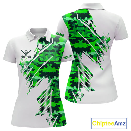 Personalized Women golf polo shirts custom white and green camo ladies golf apparel, golfing gifts NQS10334