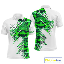 Load image into Gallery viewer, Personalized Mens golf polo shirts custom white and green camo mens golf apparel, golfing gifts NQS10334