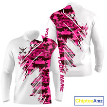 Load image into Gallery viewer, Personalized Mens golf polo shirts custom white and pink camo mens golf apparel, golfing gifts NQS10335