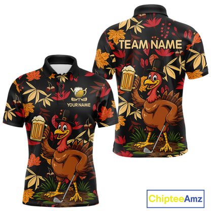 Funny Turkey Golf Beer Thanksgiving golf shirt Custom Funny golf shirts for men, mens golf clothes NQS10964