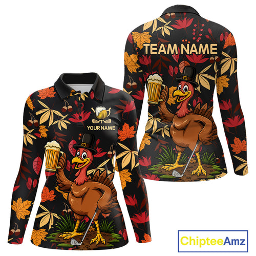 Funny Turkey Golf Beer Thanksgiving golf shirt Custom Funny golf shirt for Women, womens golf clothes NQS10964