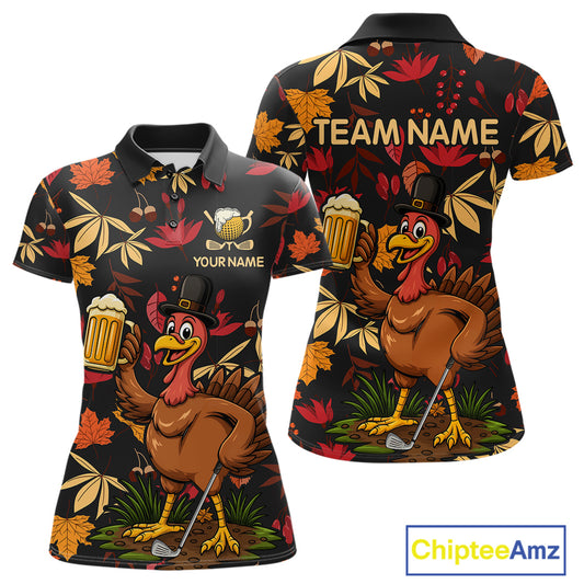Funny Turkey Golf Beer Thanksgiving golf shirt Custom Funny golf shirt for Women, womens golf clothes NQS10964