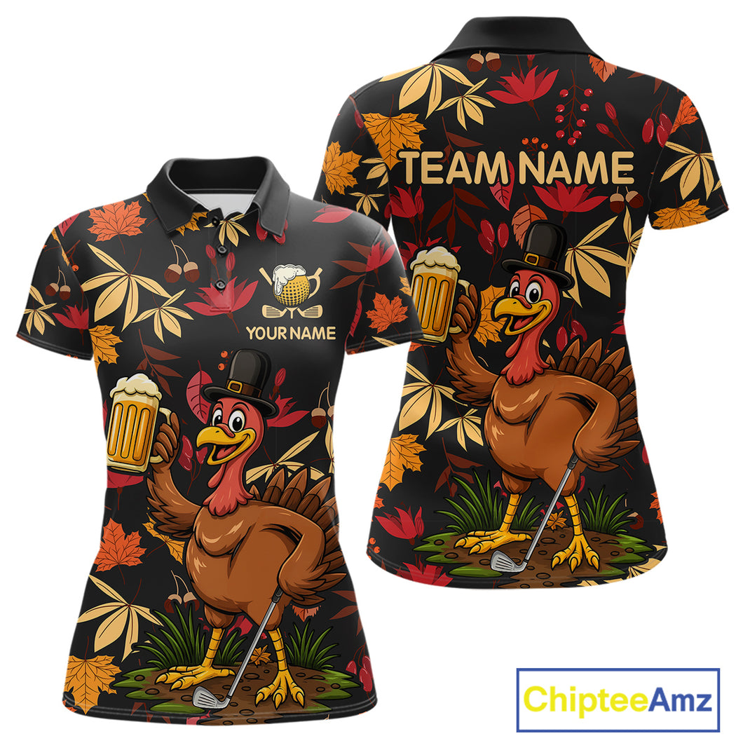 Funny Turkey Golf Beer Thanksgiving golf shirt Custom Funny golf shirt for Women, womens golf clothes NQS10964