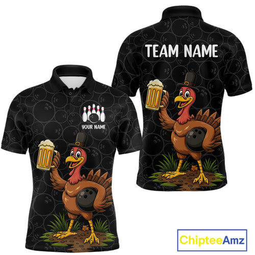 Funny Turkey Bowling Beer Thanksgiving Black Camo Custom Team bowling jerseys men, bowling gifts NQS10974
