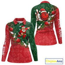 Load image into Gallery viewer, Christmas Santa Women Bowling Polo, Quarter Zip Shirt Custom Christmas Team Bowling outfit For Ladies NQS10342