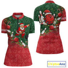 Load image into Gallery viewer, Christmas Santa Women Bowling Polo, Quarter Zip Shirt Custom Christmas Team Bowling outfit For Ladies NQS10342